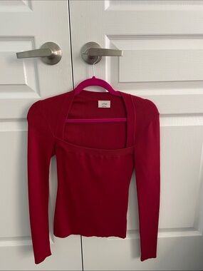 Women’s Long Sleeve Ribbed Square-Neck Sweater - Red